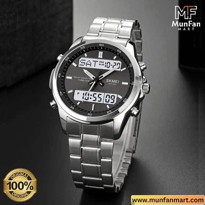 SKMEI 2049 Dual Time Silver Black Multifunctional Man's Premium Watch - Image 1
